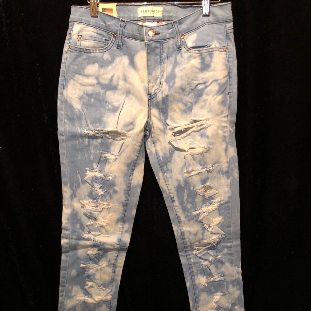 Aphrodite NEW Blue & White Tie Died Skinny Jeans Size 11 Women, 30 Men